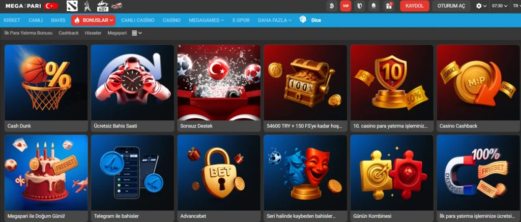 Megapari Bonuslar Sayfası