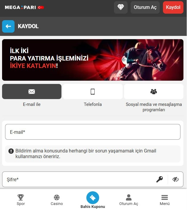 Megapari Türkiye Mobil Uygulama Girişi'nin Resmi